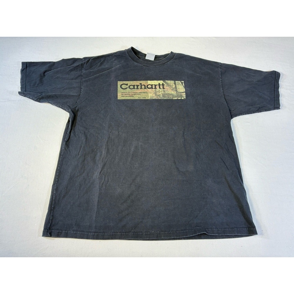 Carhartt‎ Graphic T-Shirt Black Faded Streetwear Workwear No Size Tag 2XL